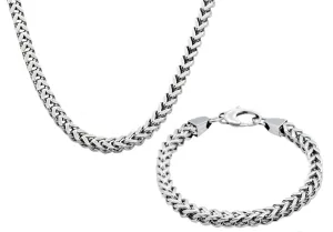 Mens 8mm Stainless Steel Franco Link Chain Set