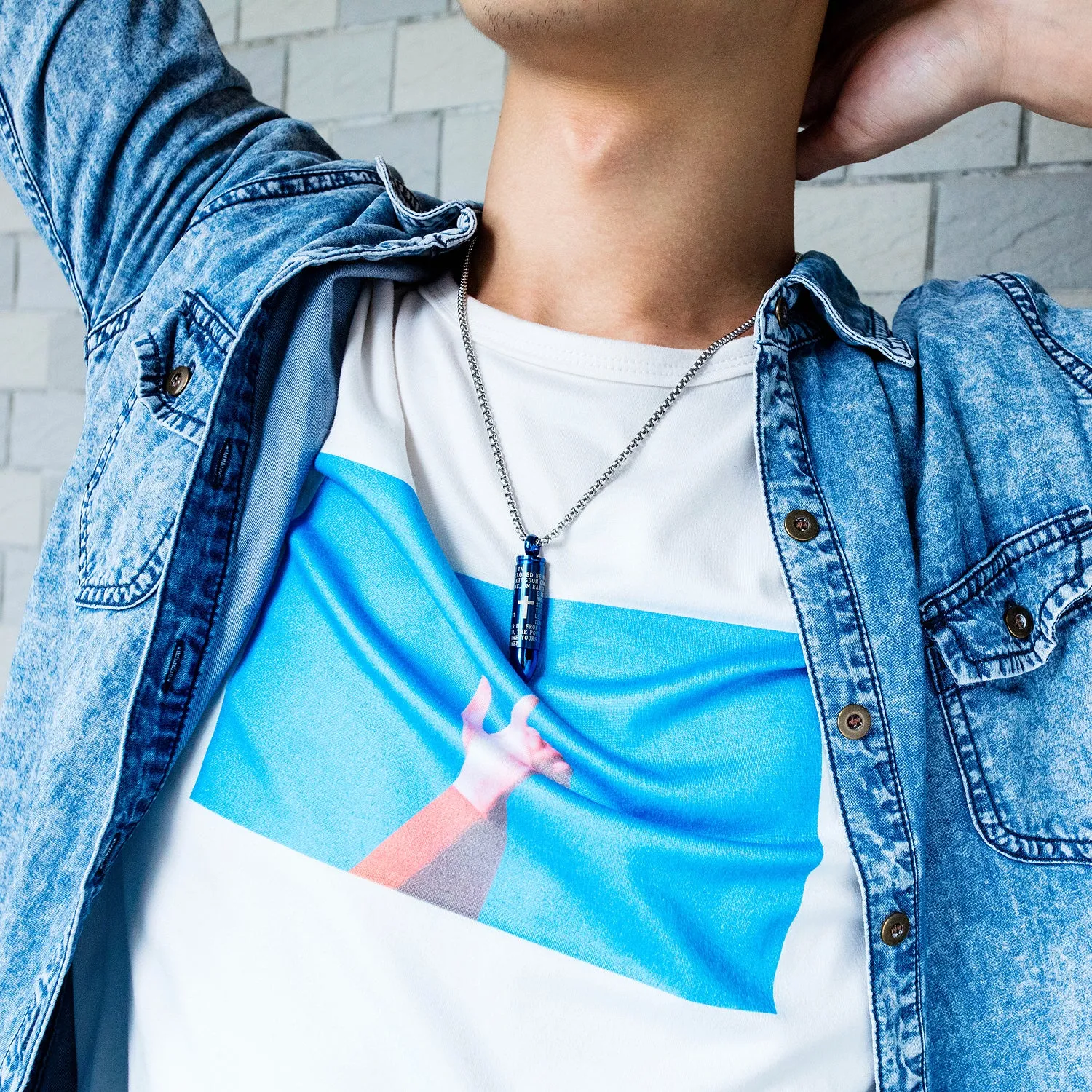 Men's Fashion Blue Bullet Pendant Necklace