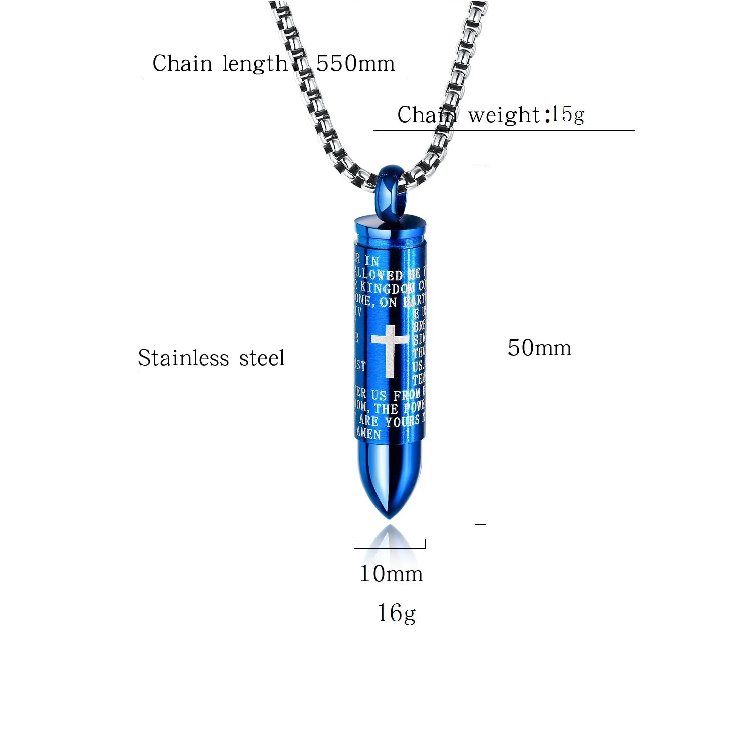 Men's Fashion Blue Bullet Pendant Necklace