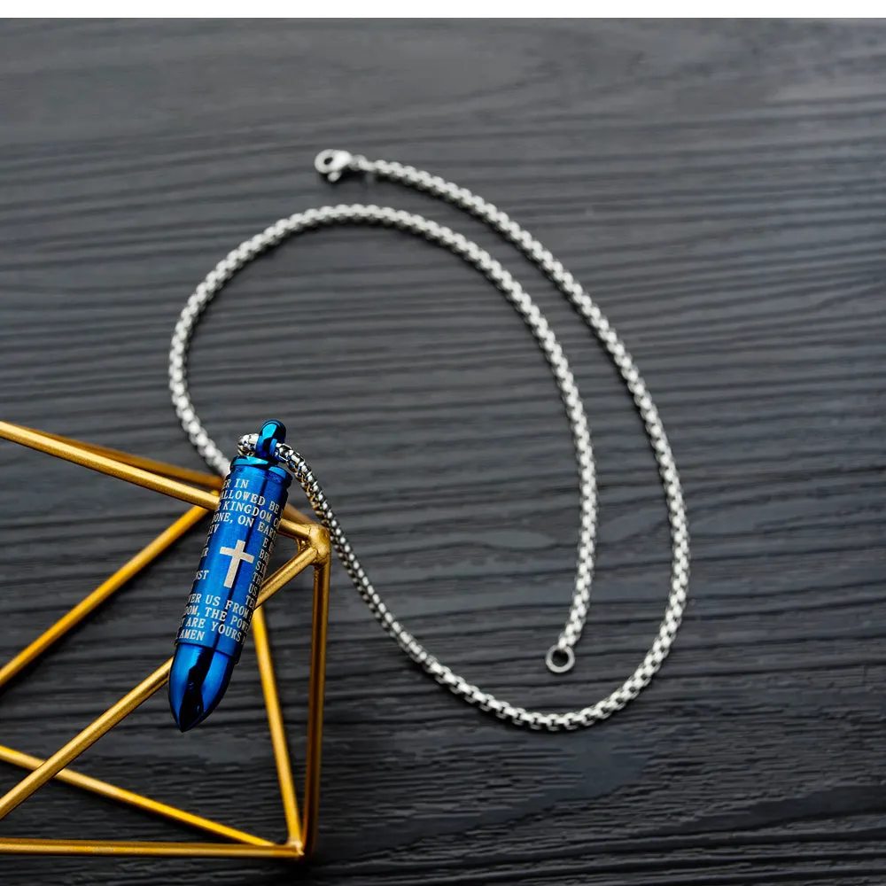 Men's Fashion Blue Bullet Pendant Necklace