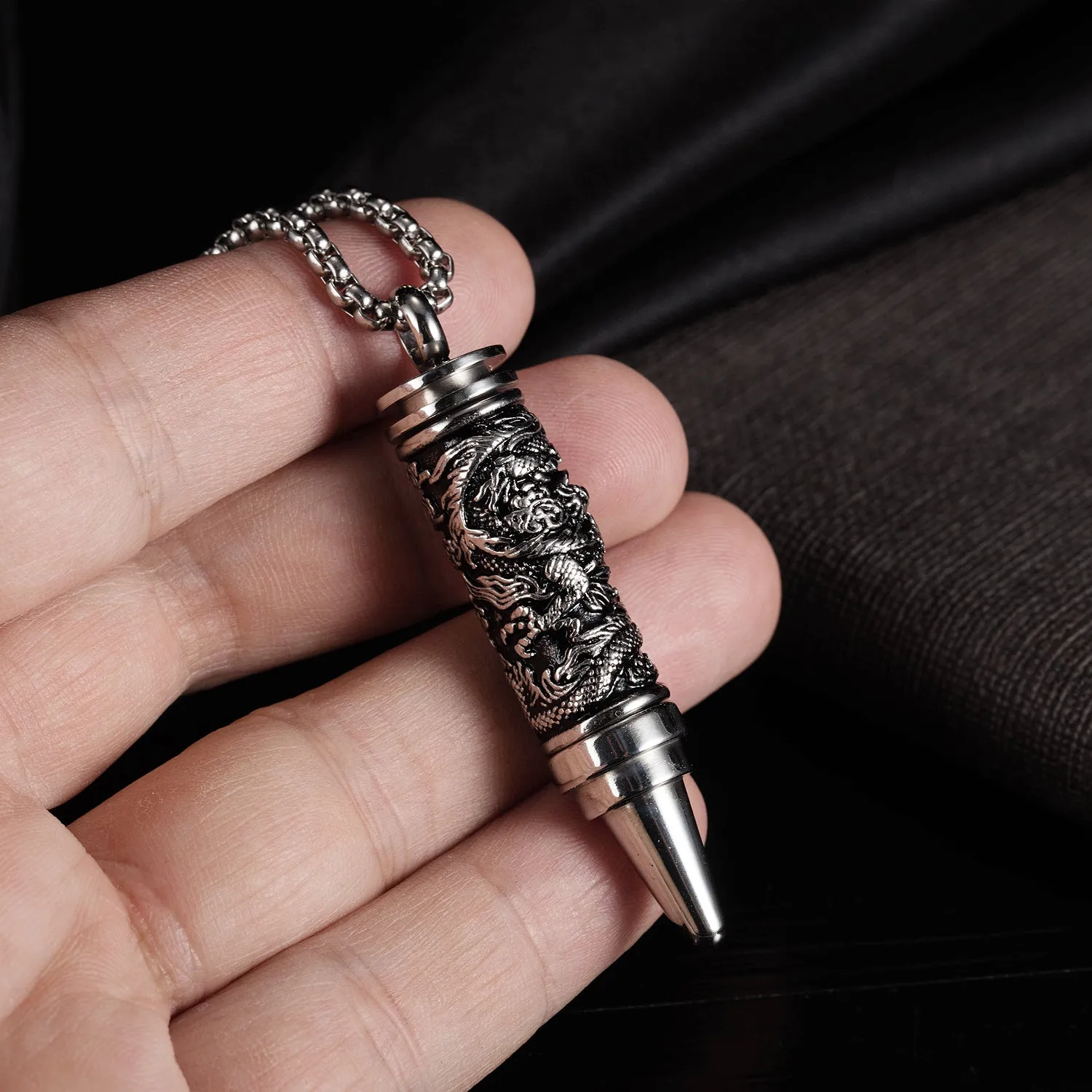 Men's Fashion Dragon Lucky Bullet Hip Hop Pendant Necklace