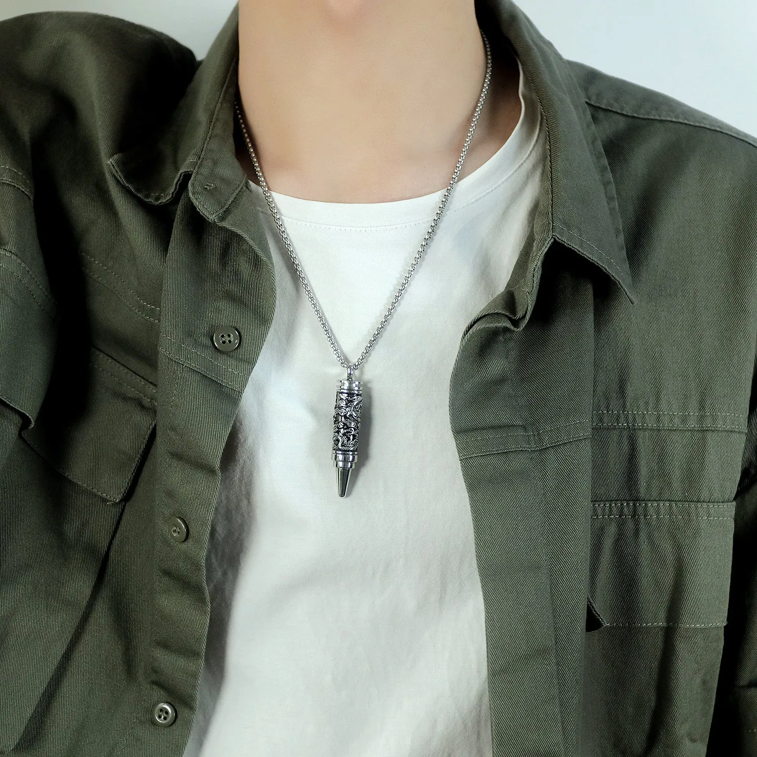 Men's Fashion Dragon Lucky Bullet Hip Hop Pendant Necklace