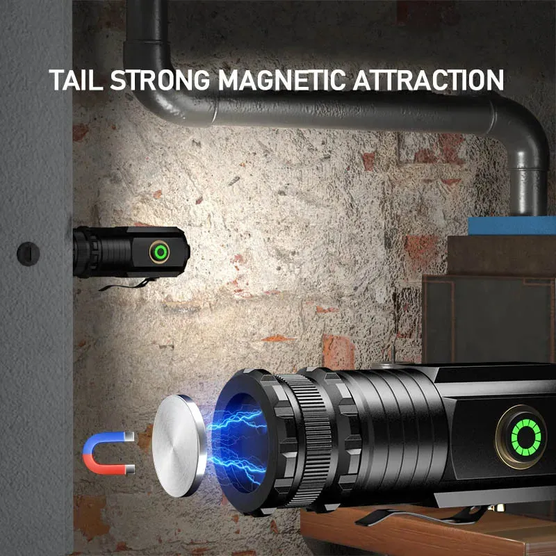 Mini LED Flashlight 3LED Ultra Strong Light Flash Light Portable USB Rechargeable Built-in Battery with Pen Clip and Tail Magnet