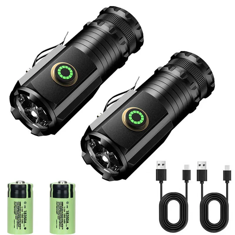 Mini LED Flashlight 3LED Ultra Strong Light Flash Light Portable USB Rechargeable Built-in Battery with Pen Clip and Tail Magnet