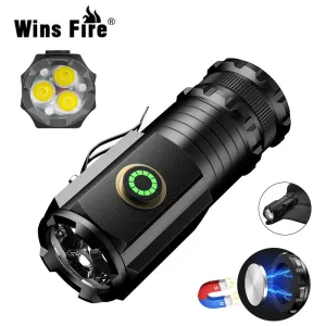 Mini LED Flashlight 3LED Ultra Strong Light Flash Light Portable USB Rechargeable Built-in Battery with Pen Clip and Tail Magnet