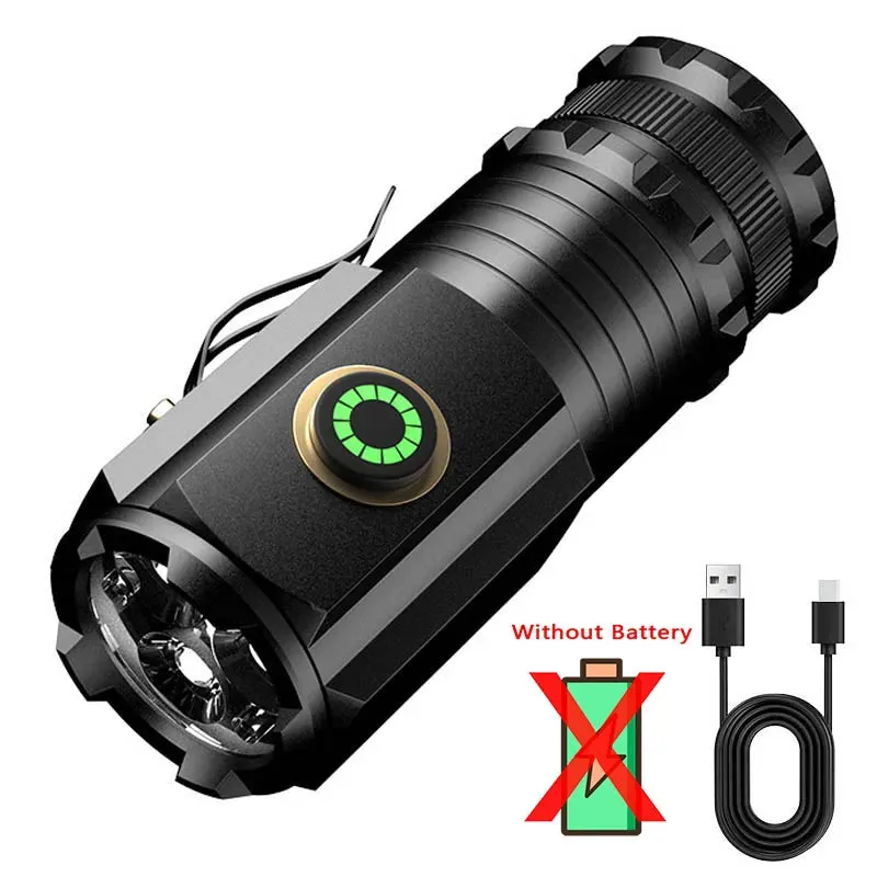 Mini LED Flashlight 3LED Ultra Strong Light Flash Light Portable USB Rechargeable Built-in Battery with Pen Clip and Tail Magnet