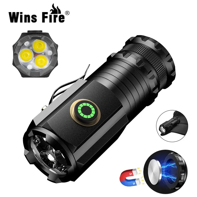 Mini LED Flashlight 3LED Ultra Strong Light Flash Light Portable USB Rechargeable Built-in Battery with Pen Clip and Tail Magnet