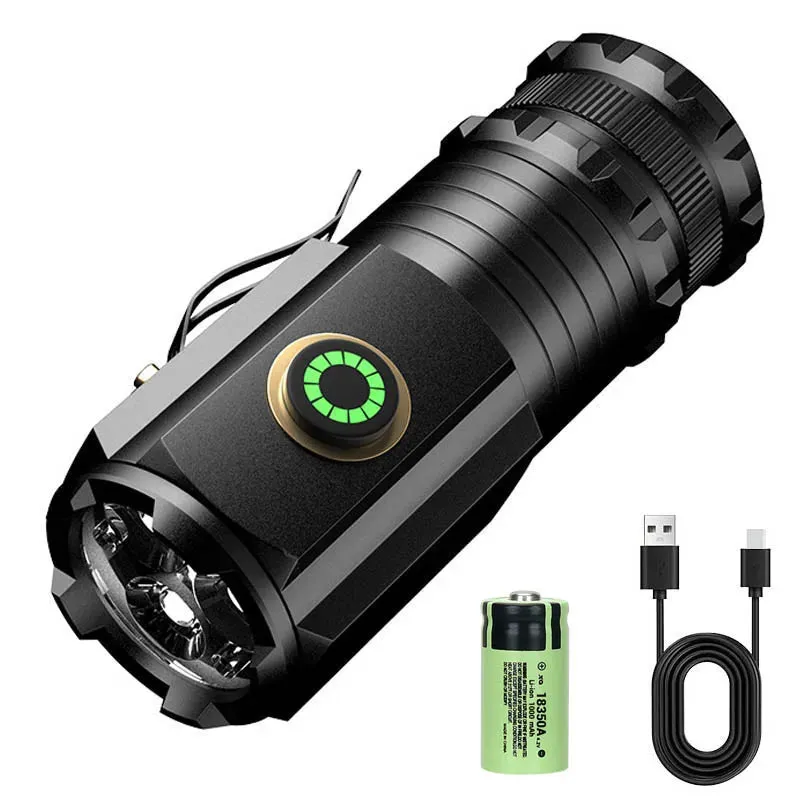 Mini LED Flashlight 3LED Ultra Strong Light Flash Light Portable USB Rechargeable Built-in Battery with Pen Clip and Tail Magnet