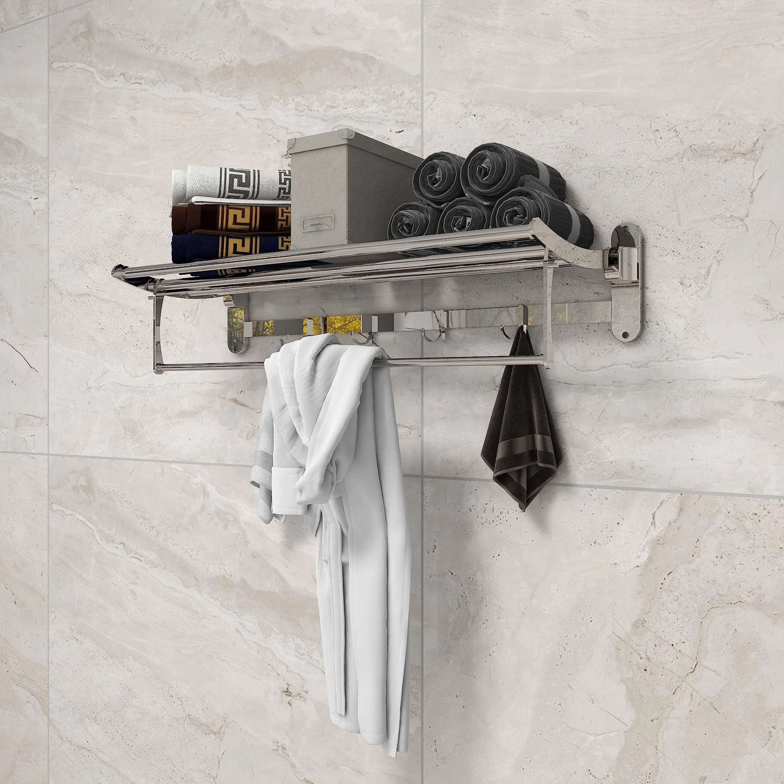 Plantex Towel Hanger for Bathroom/Stainless Steel Folding Towel Holder Stand/Towel Rack for Bathroom (24 Inch-Chrome Finish)