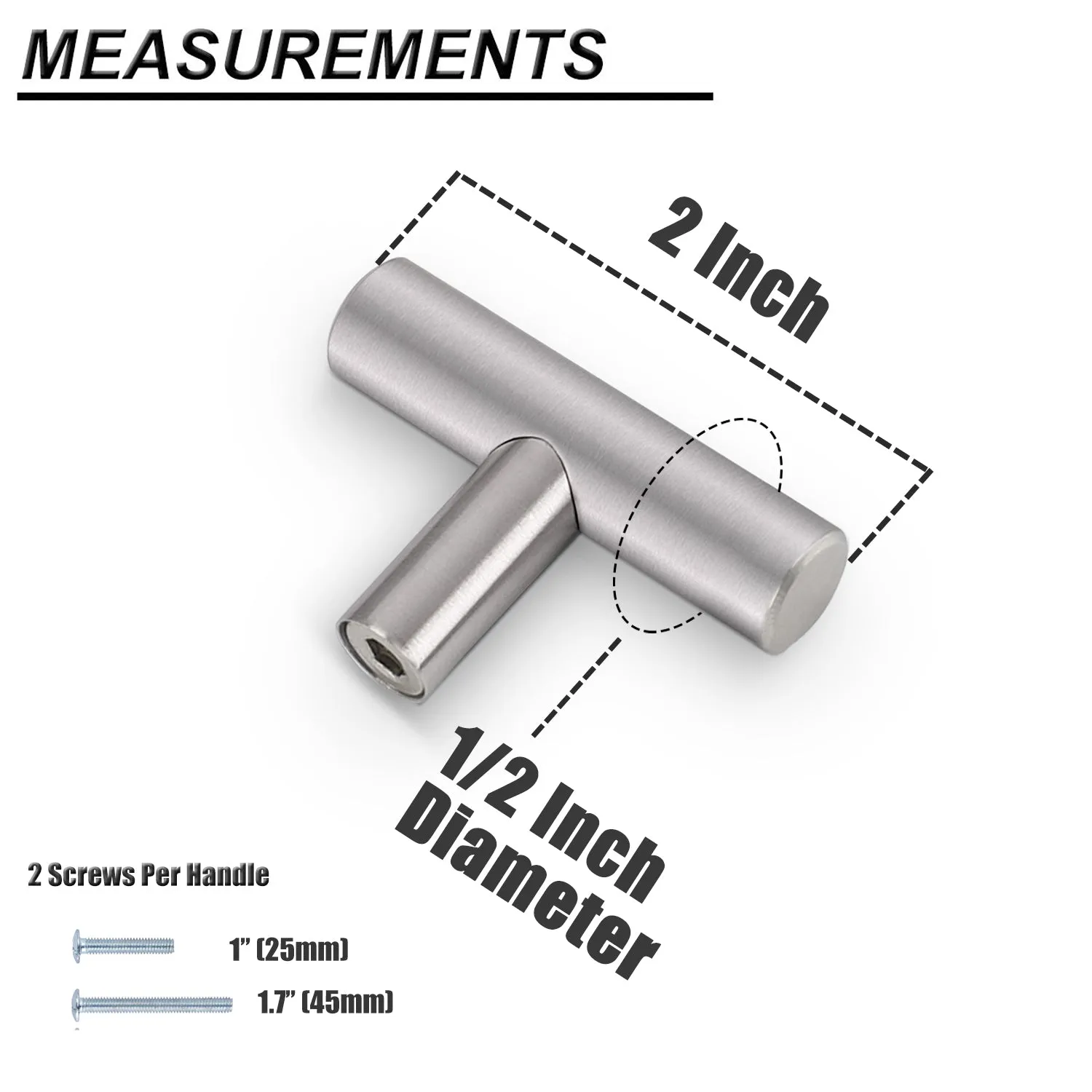 Probrico (5 Pack) Euro Style Round T Bar Satin Nickel Cabinet Knobs, Single Hole Stainless Steel Kitchen Cabinet Handles