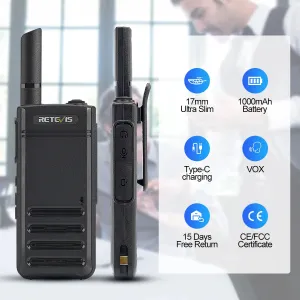 Retevis RB639 Walkie Talkie 2pcs Lightweight Walkie-Talkies Long Range Type-C Portable Two Way Radio Comunicador For Restaurant