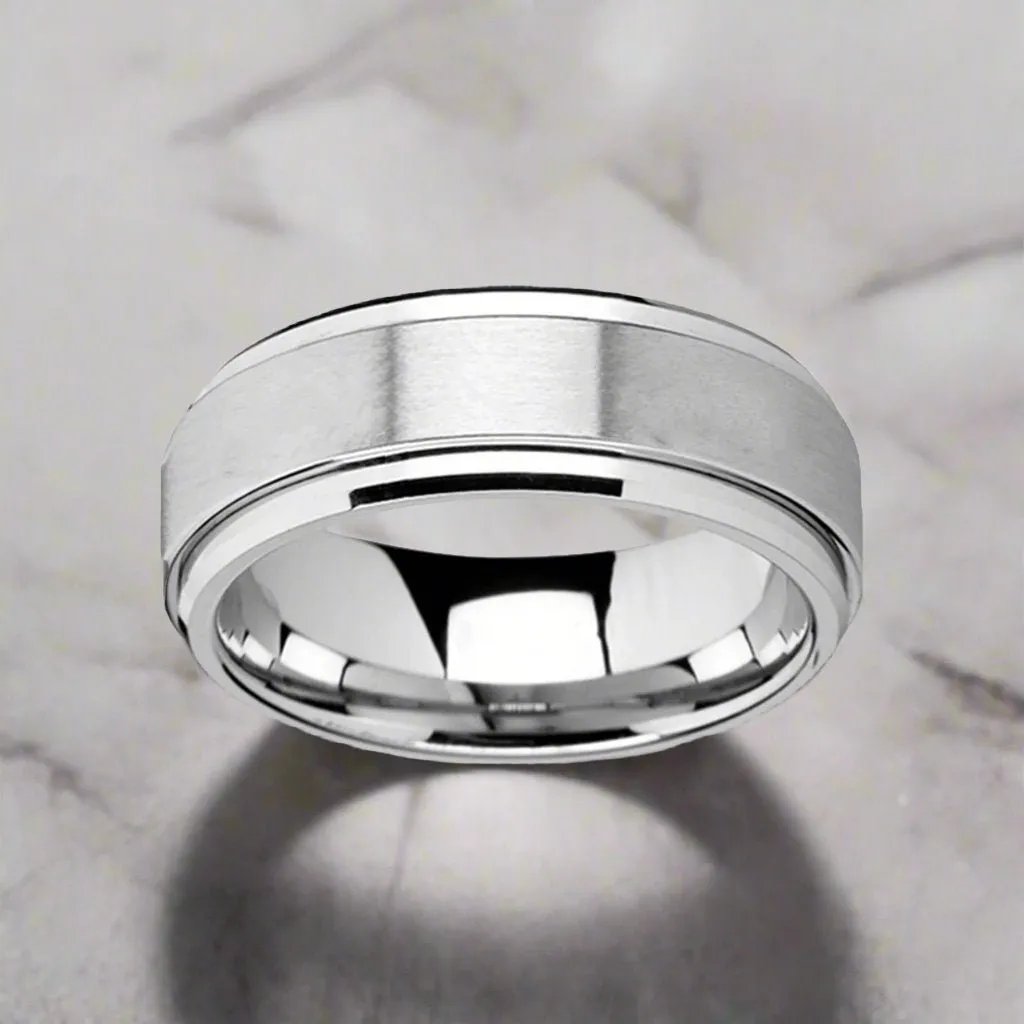 REVOLUTION | Silver Tungsten Ring, Fidget Spinner, Beveled