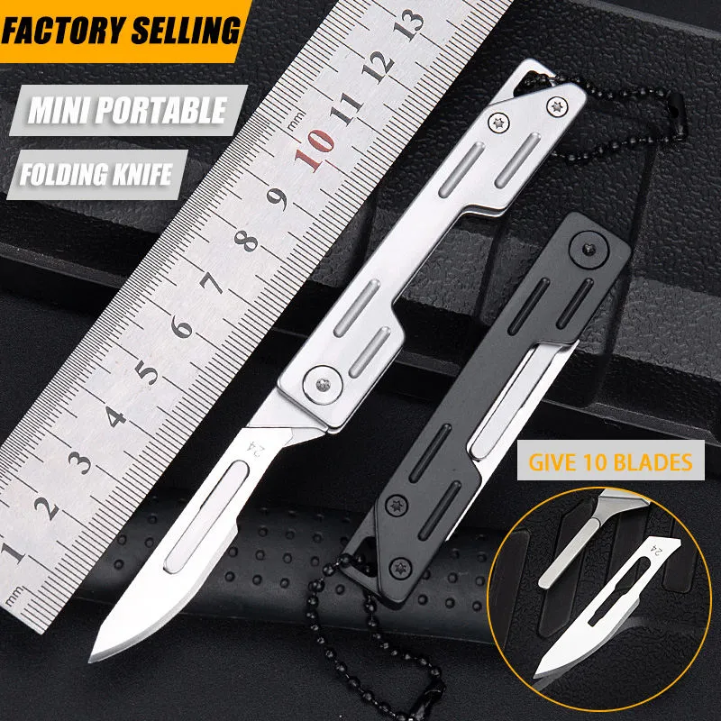 Stainless Steel Handle Carbon Steel Blade Portable Folding Knife Outdoor  Utility Pocket Knife With 10Pcs Replaceable Blades
