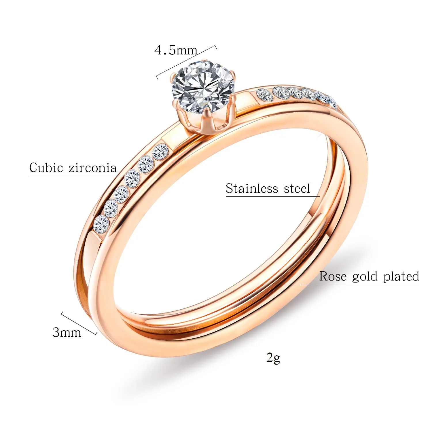 Women's Fashion Rose Gold Bliking Ring