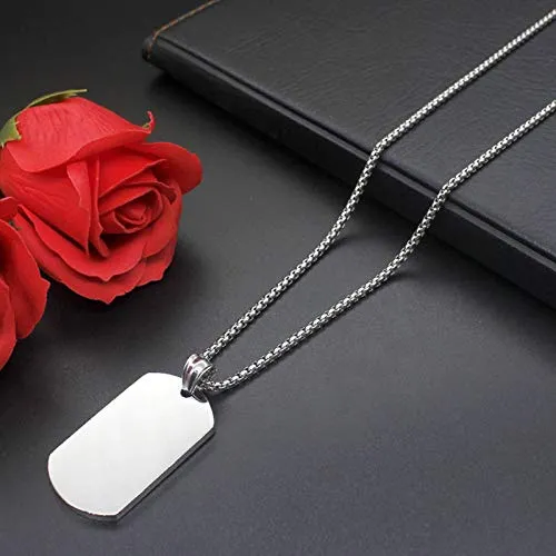 Yellow Chimes Stainless Steel Plain Silver 3 MM Tag Pendant Necklace Silver Plated Pendant for Men (Silver) (YCSSCH-TAG1BIG-SL)